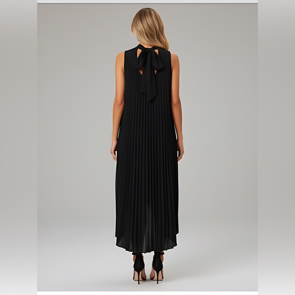 Black High Low Hem Pleated Swing Dress - Picture 4 of 5